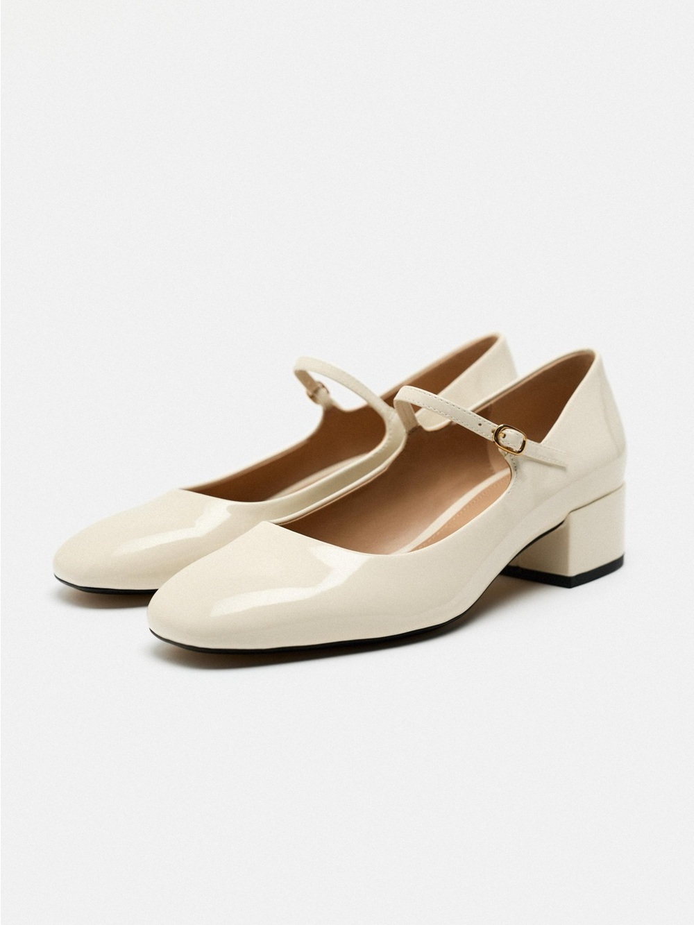 ZARA Patent Mary Jane Ballet Flats in Ecru White Size 10